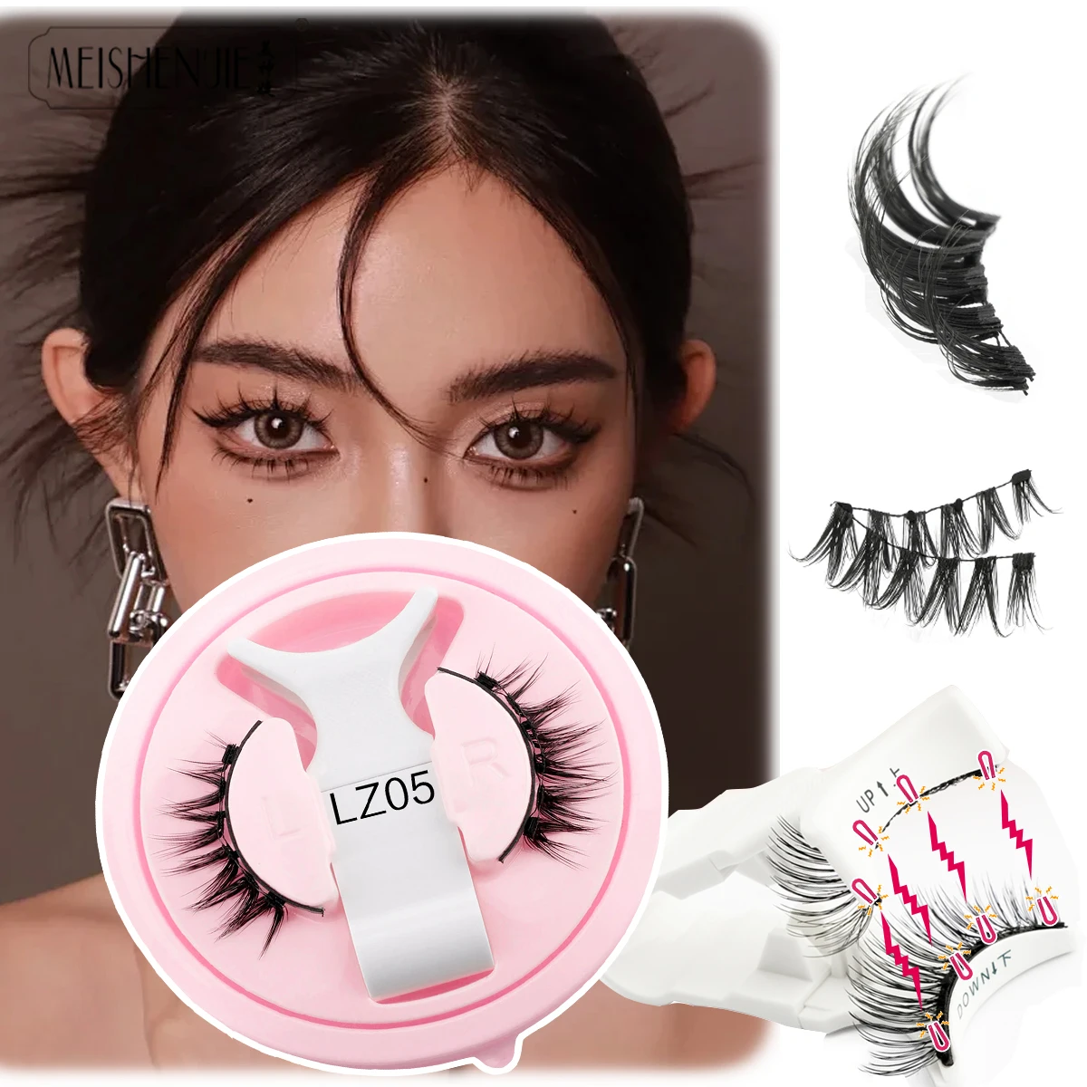 MEISHENJIE 1 Paar magnetische Wimpern, natürliche lange falsche Wimpern, einfach zu verwendende Verlängerung, Make-up-Tools, 3D-Nerz-Magnetwimpern, Cils