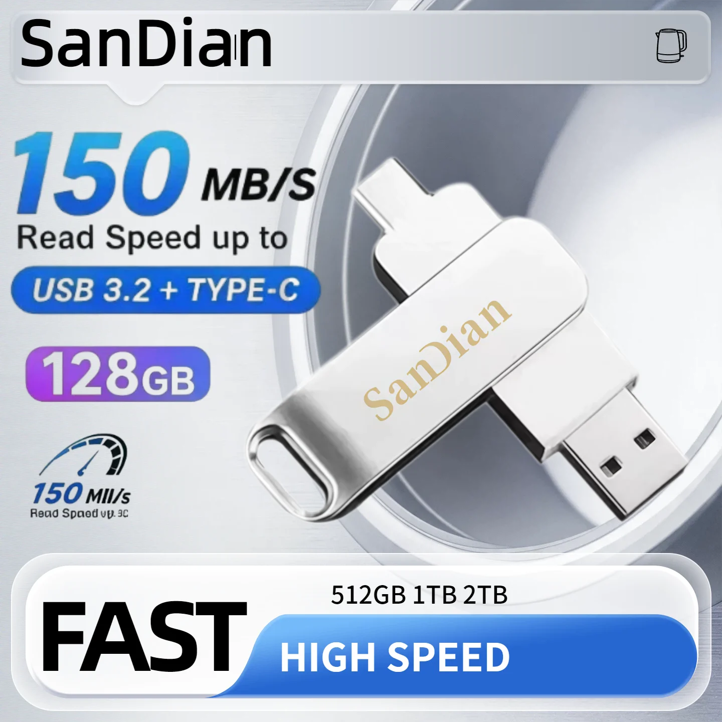 2026 Ultra Dual Drive Luxe USB 3.2 Type-C Flash Drive Metal U Disk 128GB 256GB 512GB 1TB High Speed Memory Stick