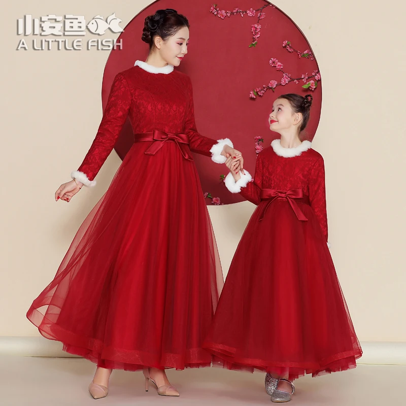 

Red Fashion Tang Dress New Year Dress New Year Celebration Parent Child Dress Mom Women's Dress Girl