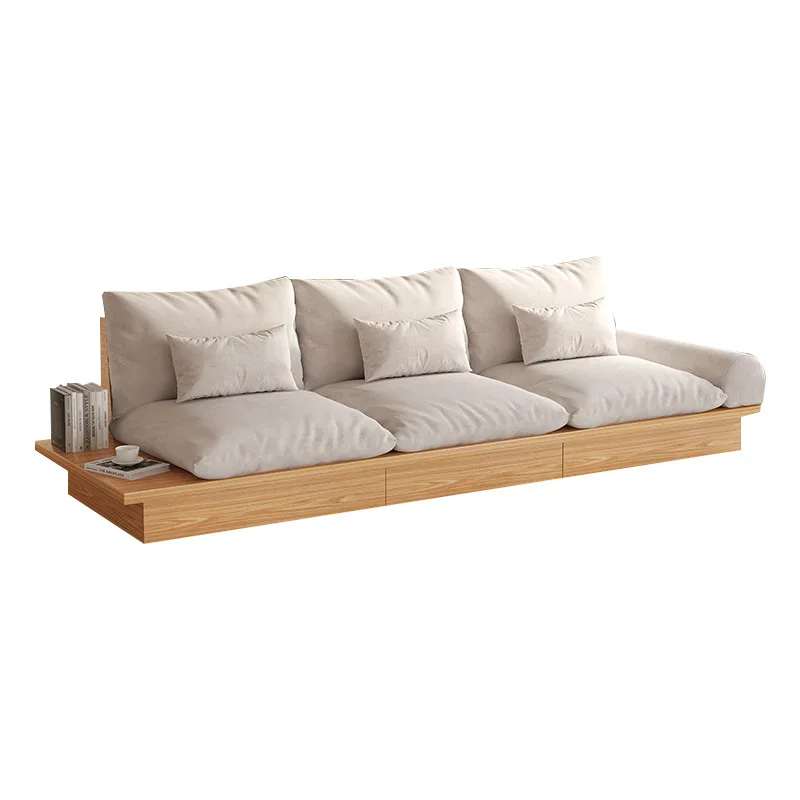 

Japanese sofa, solid wood frame, living room small apartment, Nordic simplicity, storage three-person floor fabric log wabi