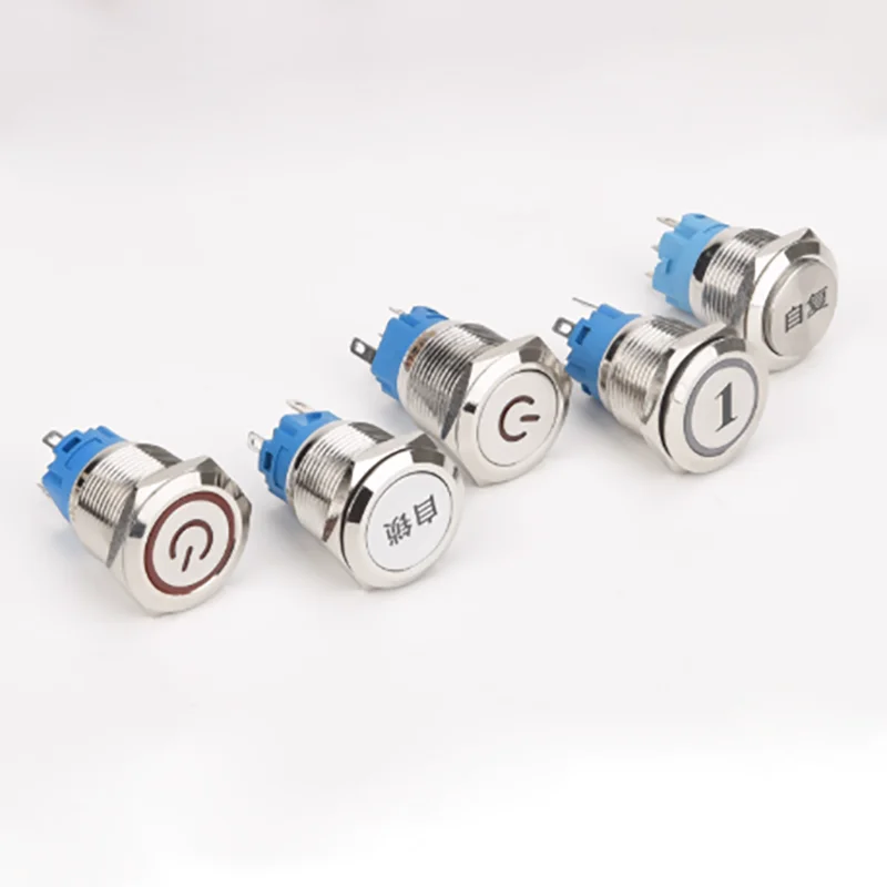 

Металлический кнопочный переключатель 12/16/19/22 мм, самоблокирующаяся самовозвращающаяся водонепроницаемая круглая кнопка небольшой мощности с подсветкой
