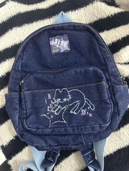 Zaino in Denim piccolo alla moda borsa da scuola per gatti Kawaii Mini zainetto carino zaini blu intenso borse per libri Preppy giapponesi estetici