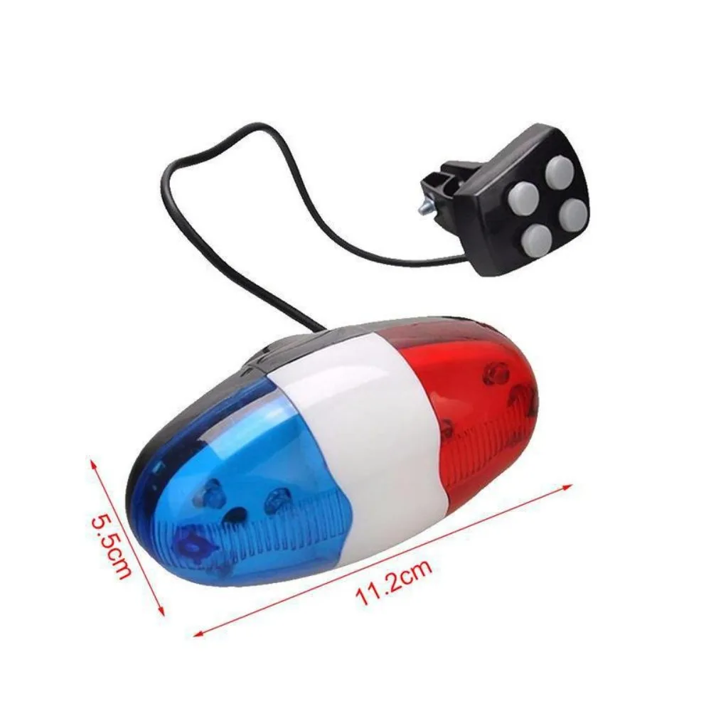 6 LED Bicycle 4 Tone Sounds Bell Plastic Cycling Equipment Police Car Light Electronic Horn Outdoor Bicycle Siren for Kid\'s Bike