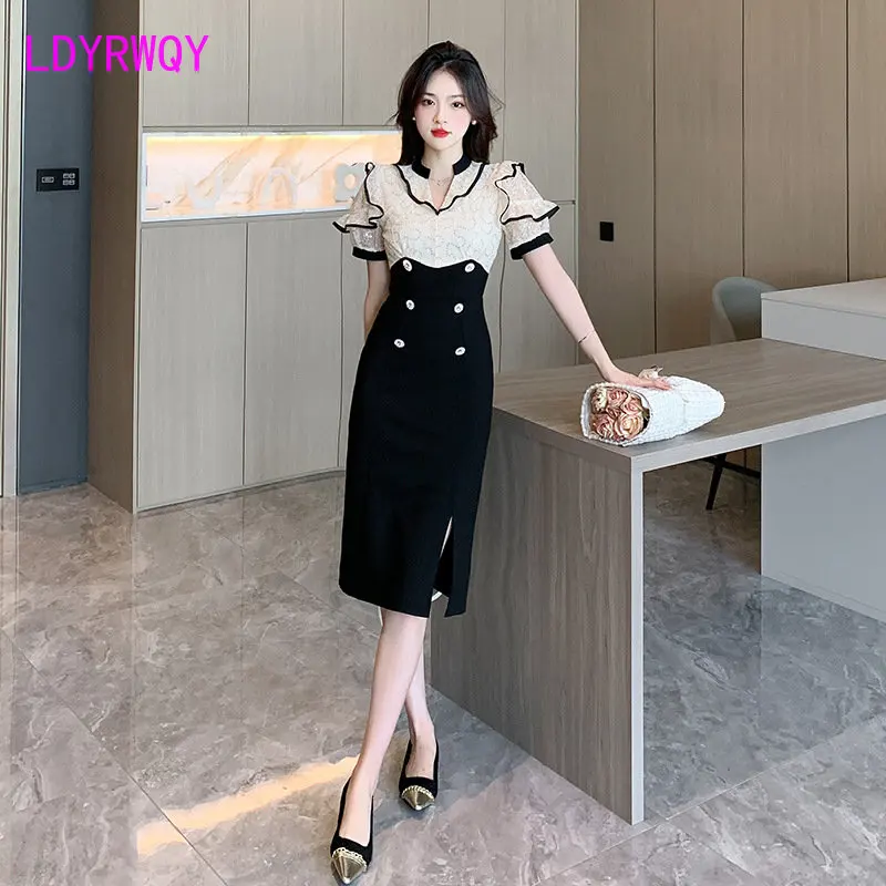 Dress 2023 Summer New Style Fashion Celebrity Split Button Wrap Hip One Step Dress