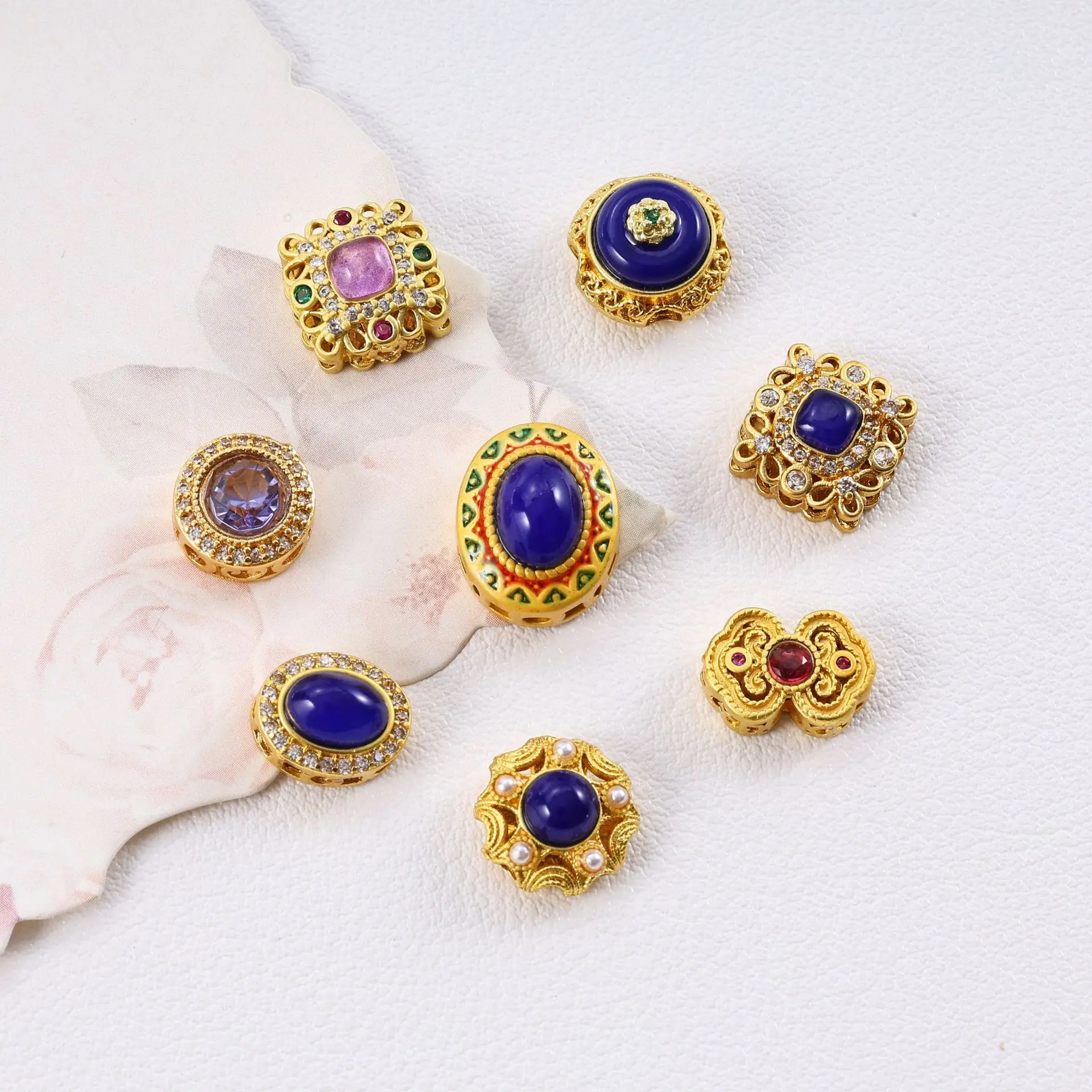 5 Pieces of Porous Inlaid Purple Stone High-grade Spacer Beads DIY Pearl Bracelet Necklace Beaded Jewelry Accessories Wholesales