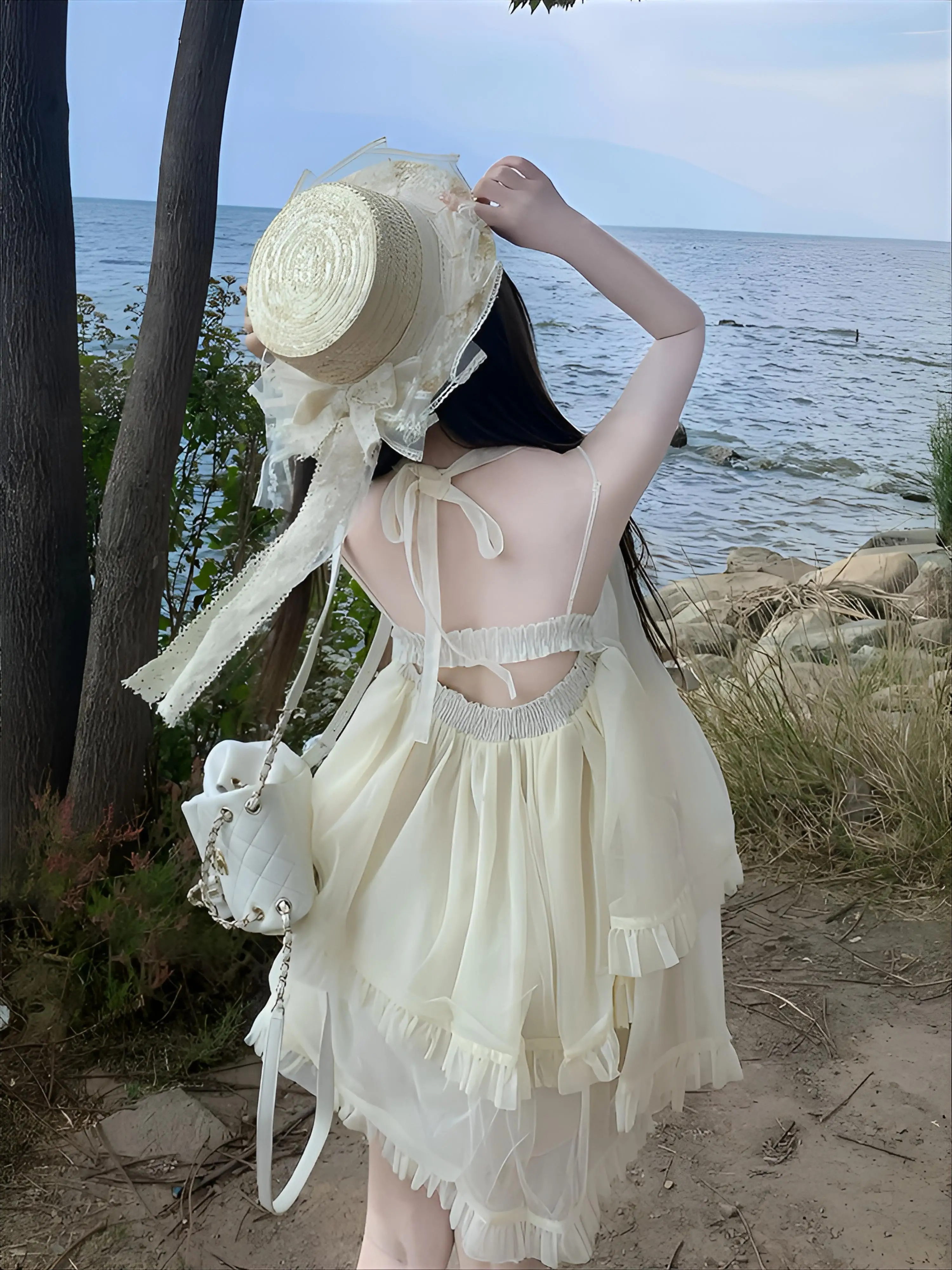 

Cover Up Girls Women Tahitian Sparkling Hollow Out Bandage Tie Dyed Halter Chic Asymmetric Brown Hawaiian Lace Outerwear Comfy