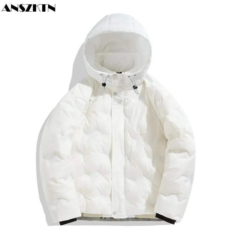 

ANSZKTN Men winter solid color warm outwear casual outdoor down coat hooded 90% grey duck down jacket