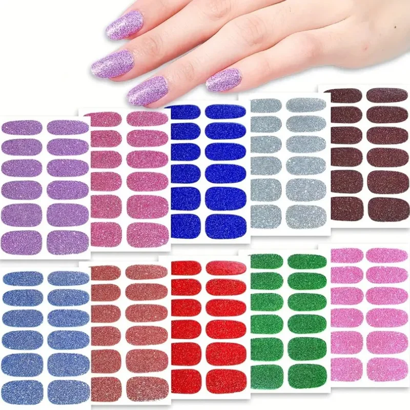 Women Salon Nail Wraps DIY Pure Color Glitter Nail Sticker Set Nail Art Decoration Manicure Polish Decal Nail Tips Accessories