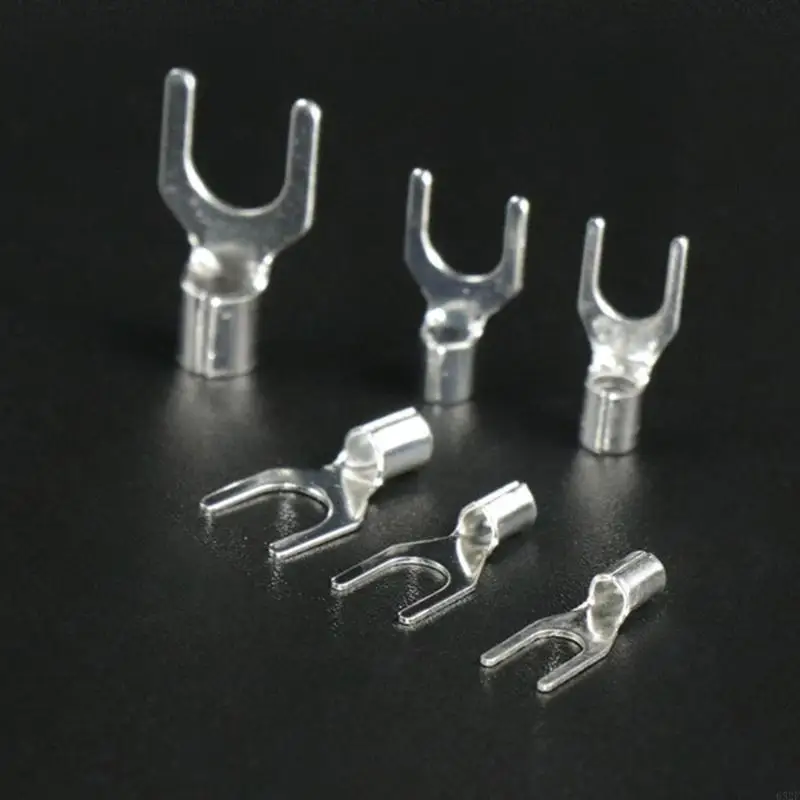 652F 320pcs Wire Crimp Connectors Non-Insulated Ring Fork U-Type Terminals Tin-Plated-Copper Wire Crimp Fork End Cable Lugs