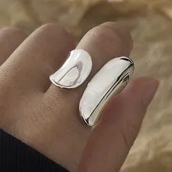 925 Sterling Silver Rings For Women Simple Vintage Handmade Adjustable Finger Big Shinning Ring Fashion Band Female Bijoux Gift
