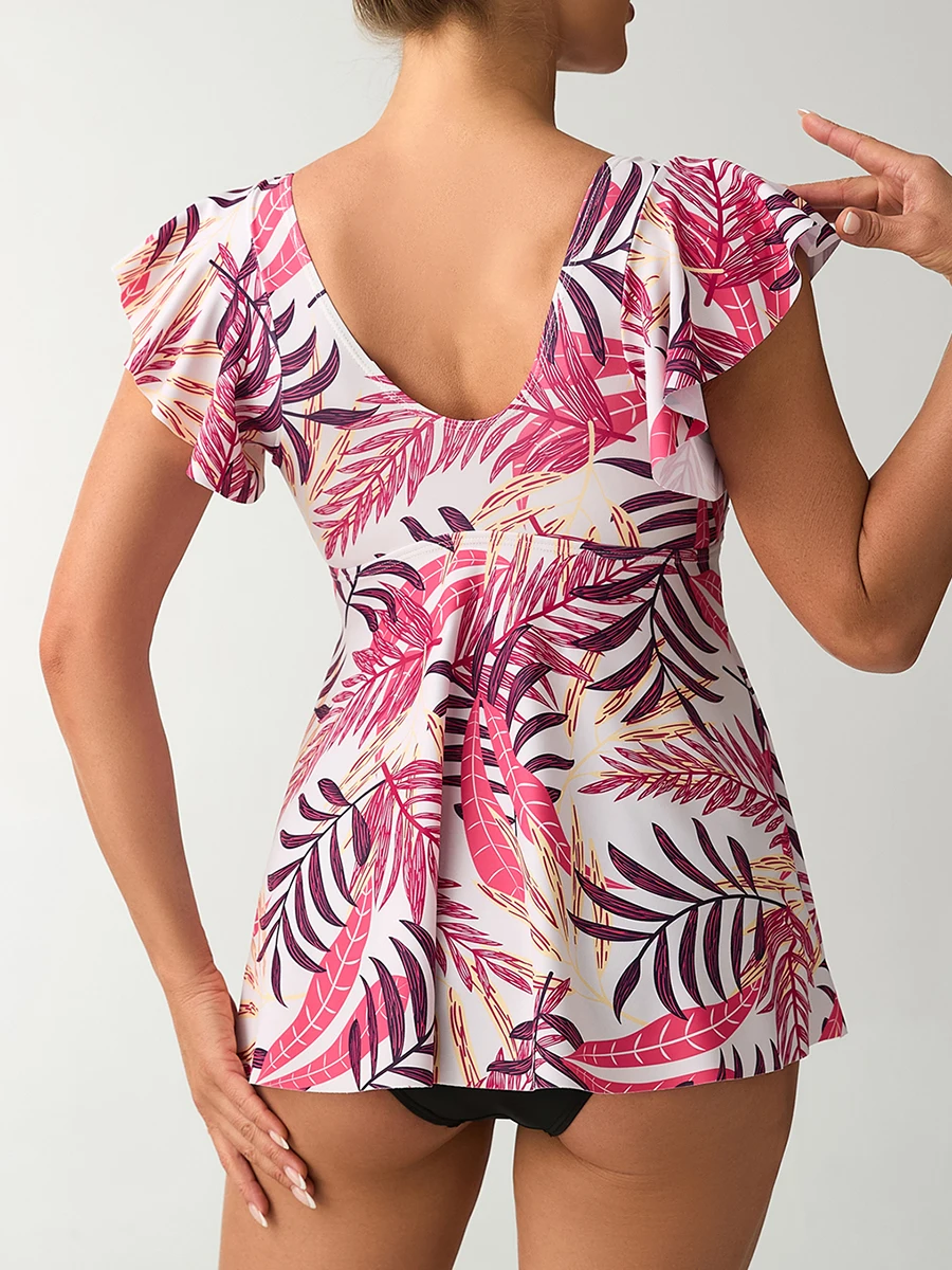 2026 ملابس سباحة مطبوعة الإناث الخامس الرقبة Tankini قطعتين ملابس السباحة النساء فستان الشاطئ الاستحمام السباحة لباس سباحة بحر