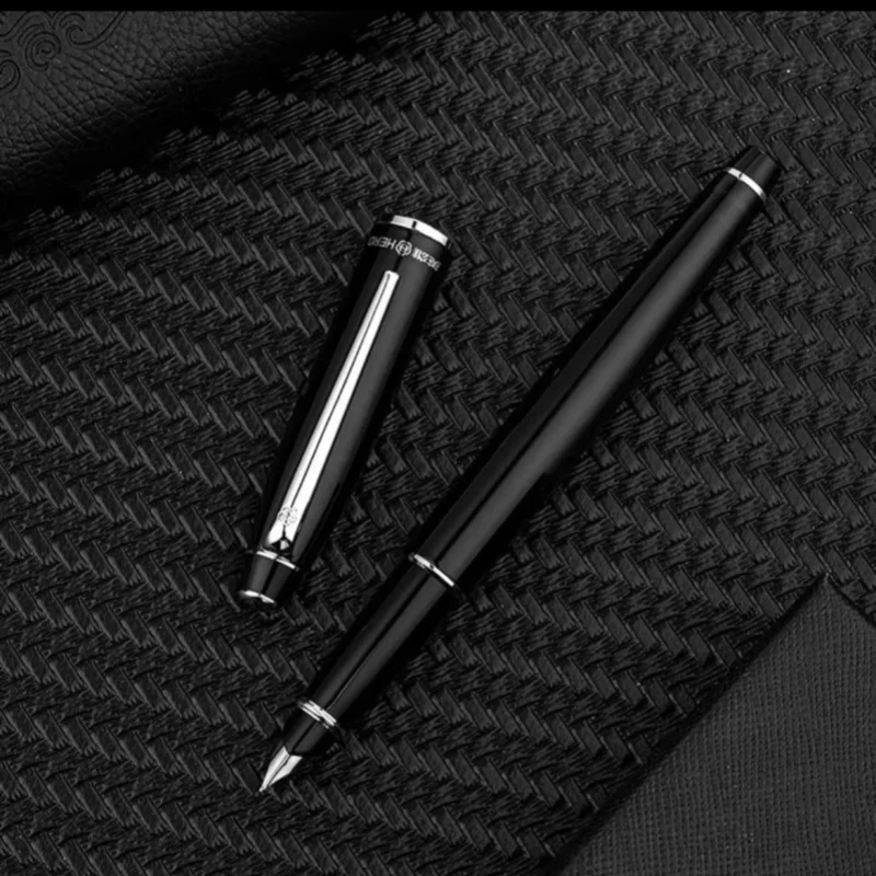 

HERO 372-2, черная, серебристая перьевая ручка с зажимом, ретро чернильная ручка, наконечник для финансов, тонкий 0,5 мм, бизнес-офис, школьные принадлежности, канцелярские принадлежности