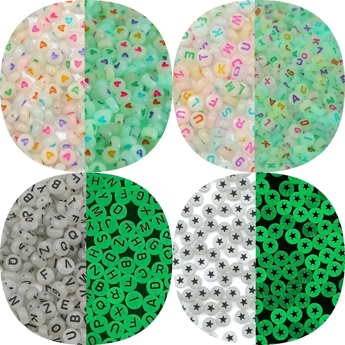 100/200/300/500PCS Luminous Beads Acrylic Glow in the Night Loose Spacer Beads For Jewelry Making Diy Necklaces Accessories