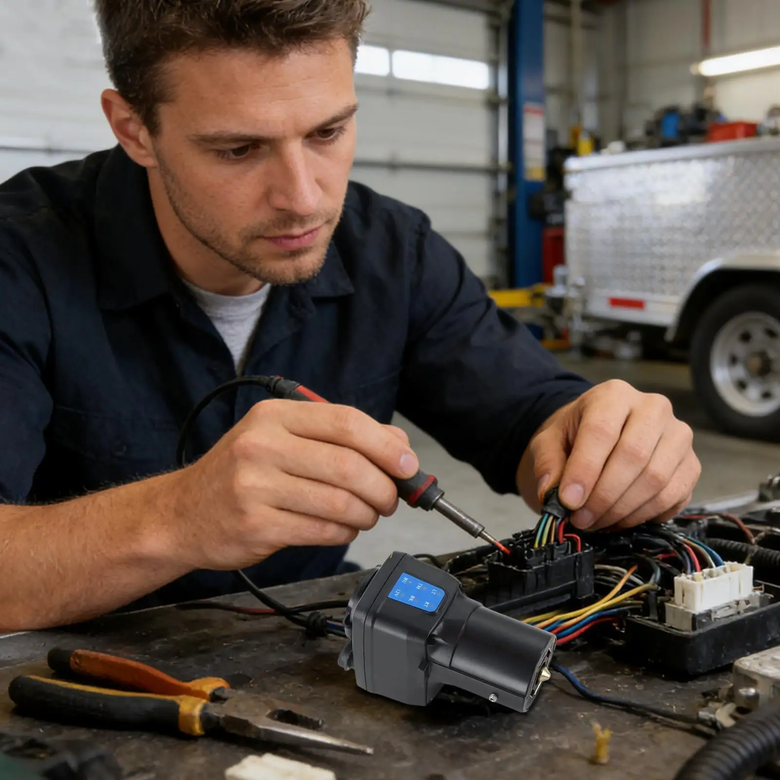 

Trailer Tester 12V 7 Pin Detector With LED Indicators Towing Wiring Plug Tester For Boats RV Pickup Wiring Installation Roadside