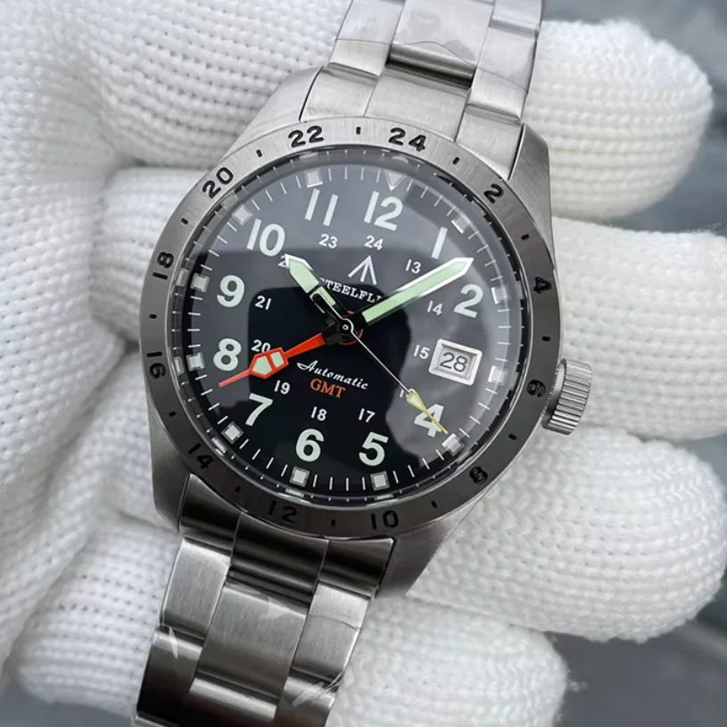 STEELDIVE Men Automatic Watch 39mm GMT Mechanical Wristwatch Diver 200M Waterproof C3 Luminous Sapphire Mirror NH34