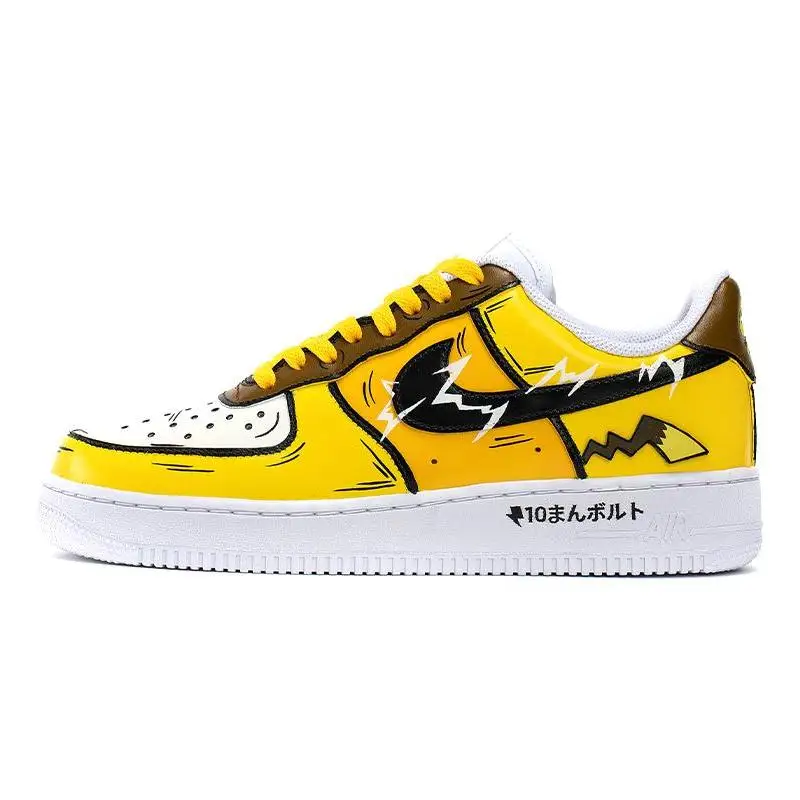 

[Невероятные женские пикачу черного и желтого цвета] Nike Air Force 1 Air Force 1, противоскользящие, износостойкие, с низким верхом, женские туфли для скейтборда