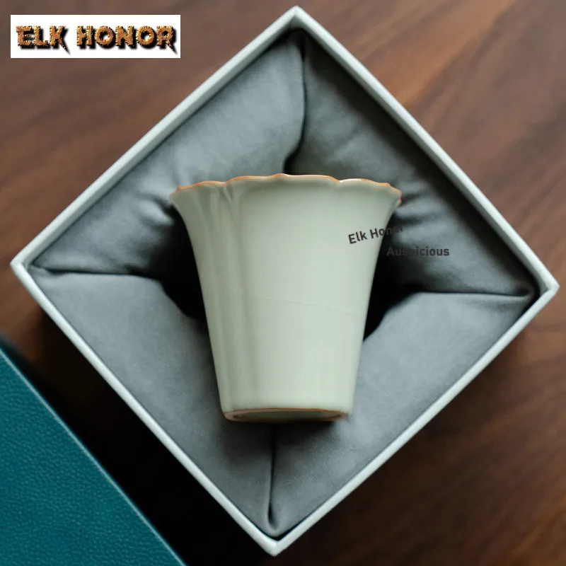 

80ml Ru Kiln Ice Cracked Glaze Teacup Luxury Tea Bowl Sample Tea Cup Tea-tasting Smelling Cup Chazhan Master Cups Tea Items Gift