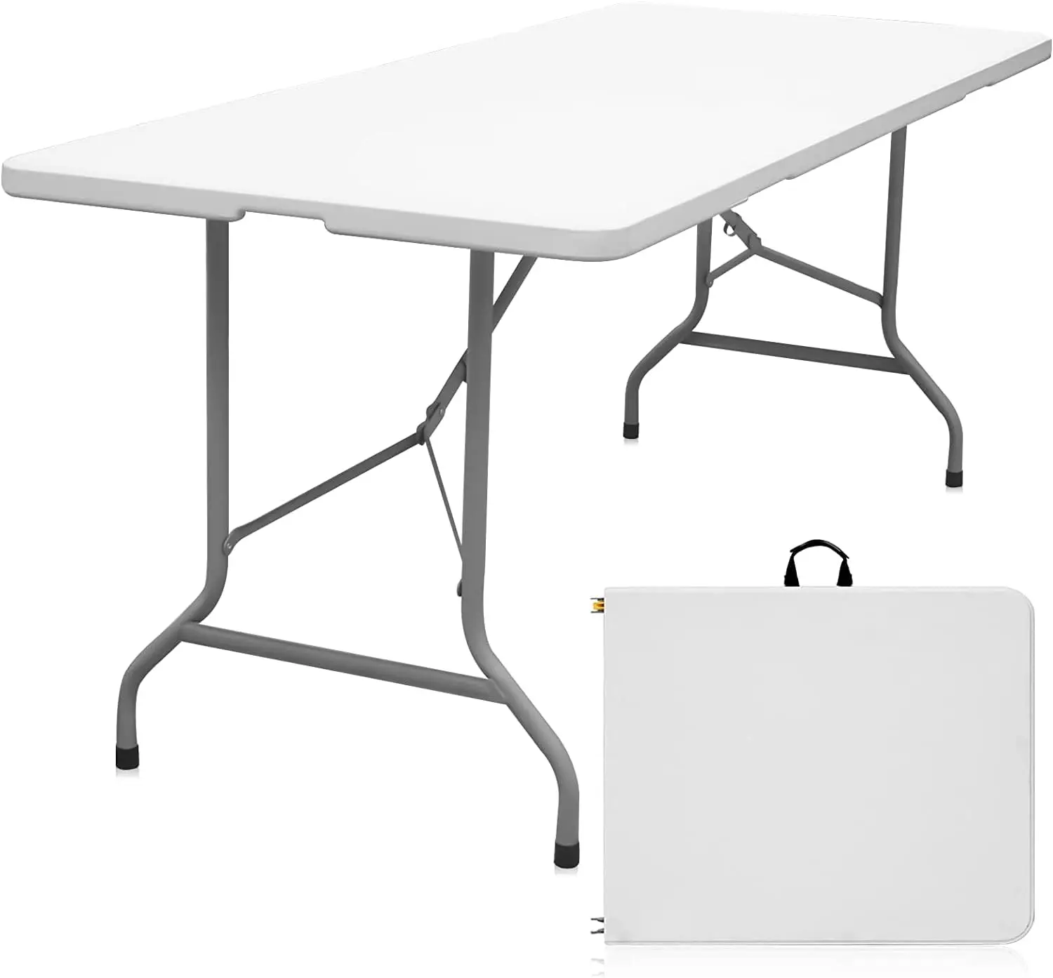 

Folding Table 6Ft Portable Heavy Duty Plastic Fold-In-Half Utility Foldable Table Plastic Dining Indoor Outdoor For Camping,