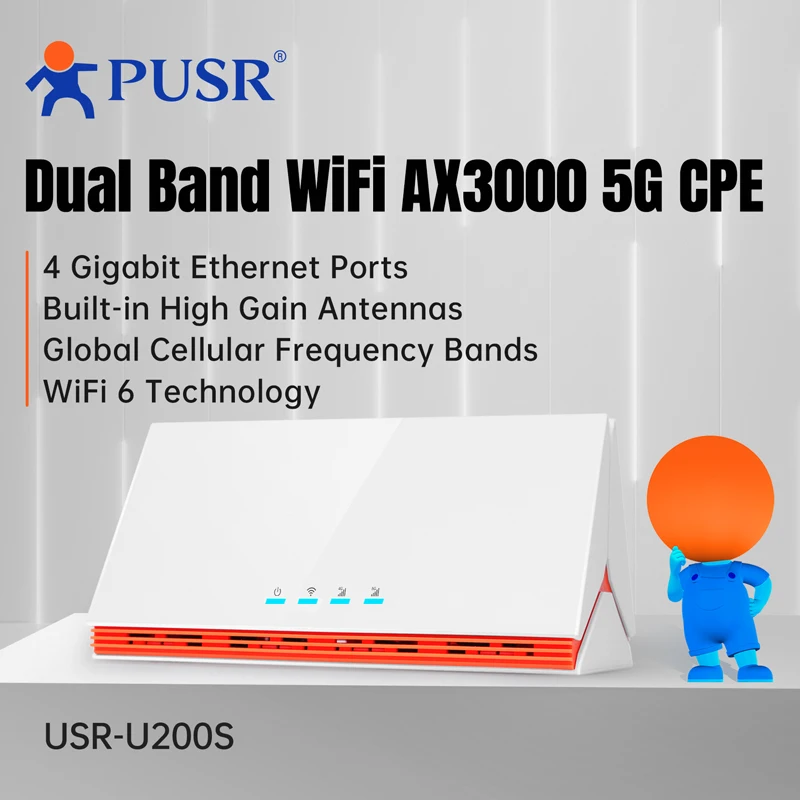 PUSR Global 4G/5G Dual Band WiFi6 AX3000 CPE Router Sim card slot Qualcomm IPQ5018 4*Gigabit Ports FWA Up to 3000Mbps USR-U200s