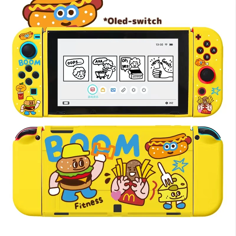 yellow burger fries soft case for nintendo switch oled case detachable controller case