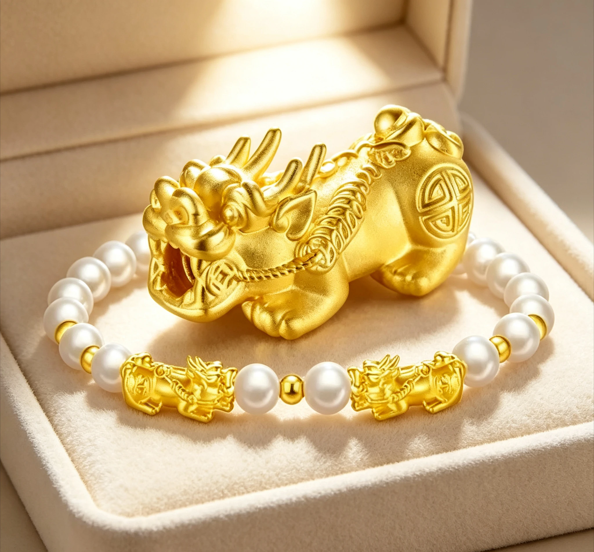 24k pure gold pixiu charms bracelet shell pearl bracelet  gold ball bracelet Giving a gift to a friend