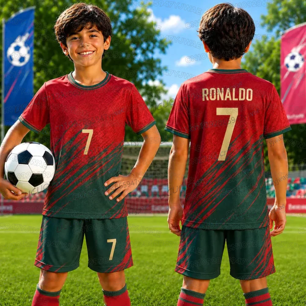 2026 Women Men Portugal Fans Shirt and Shorts Summer Kids 2 Piece Set Special NO.7 Ronaldo Football Jersey Shorts Set
