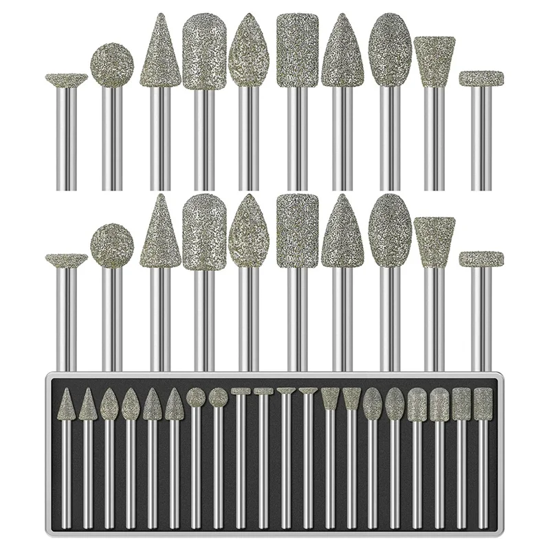 ABKO-20Pcs 60-Grit Diamond Grinder Bit Shank Compatible For Stone Glass Resin Porcelain  Quartz Glaze Steel Carve