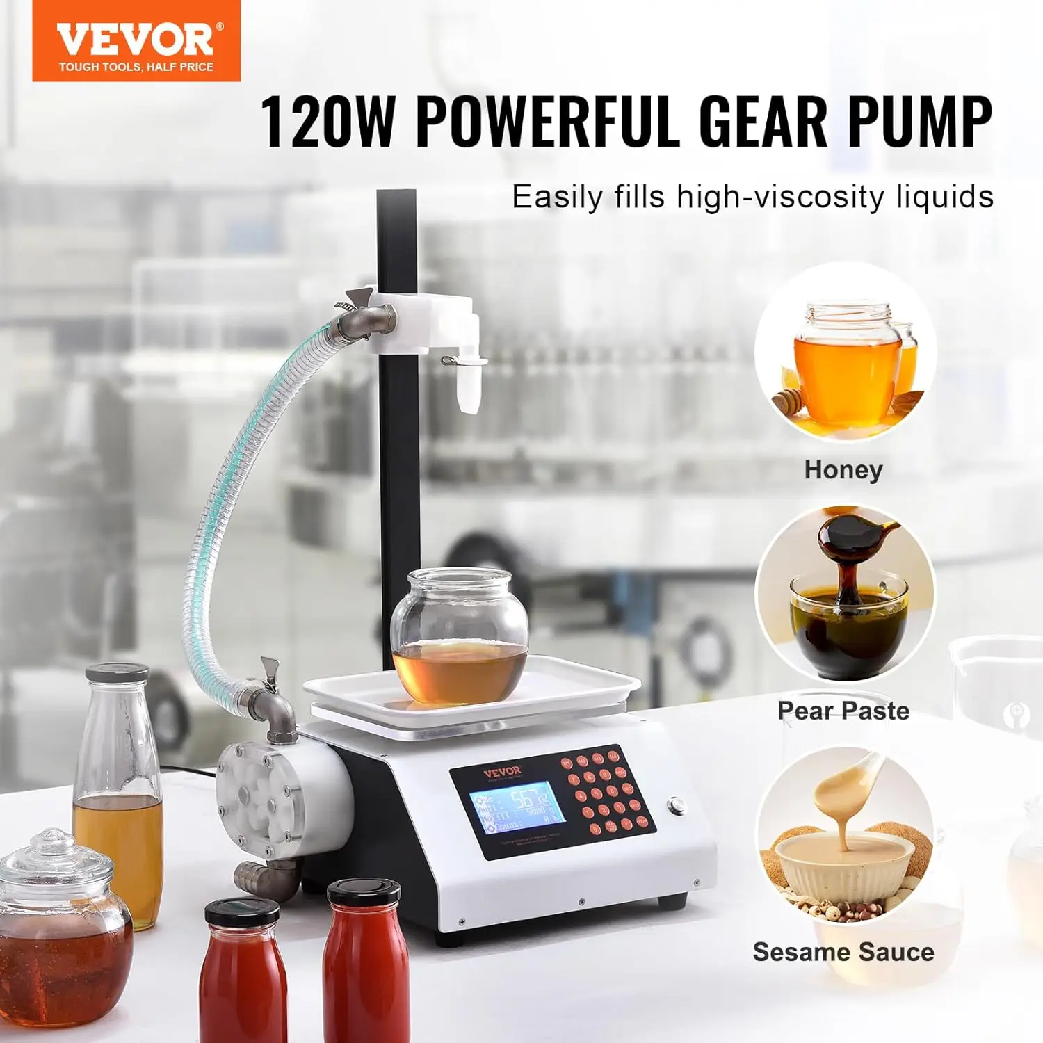 Honey Filling Machine 50-5000g,Automatic Weighing Paste Liquid Filler Machine 2L/min Flow Rate,Gear Pump Digital Control B