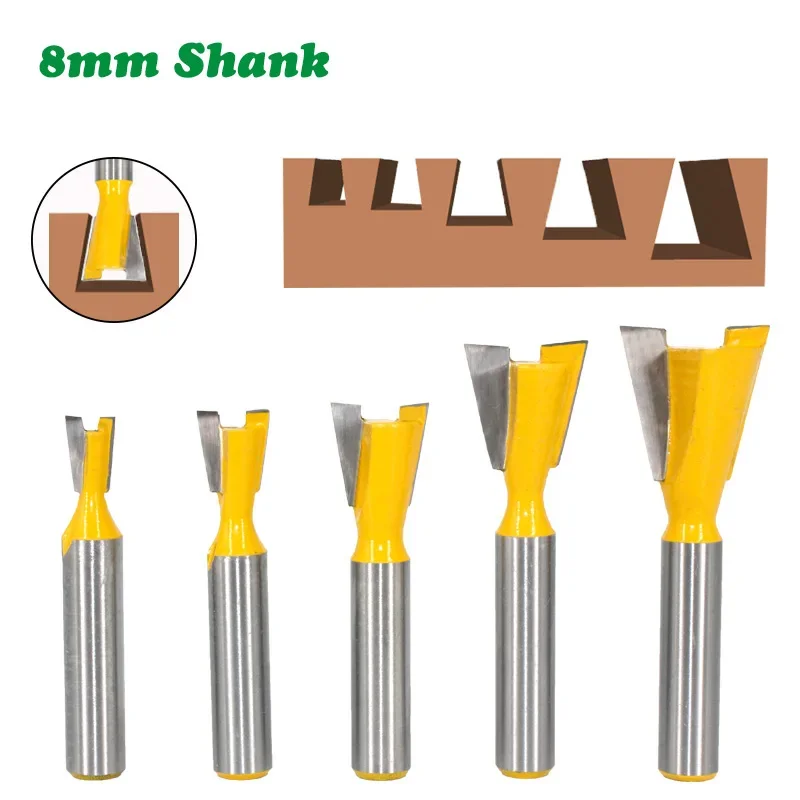 1PC 8MM Shank Milling Cutter Wood Carving Dovetail Joint Router Bits Set 14 Degree Woodworking Engraving Bit Milling Cutter