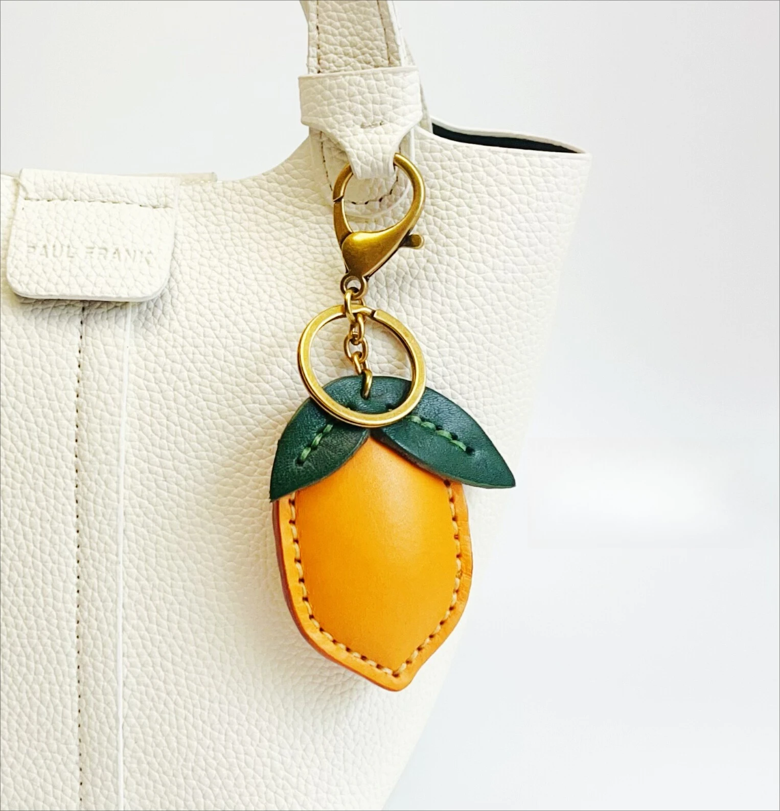 

Lemon style handmade fruit bag pendant, genuine leather keychain car ornament universal high end cute gift