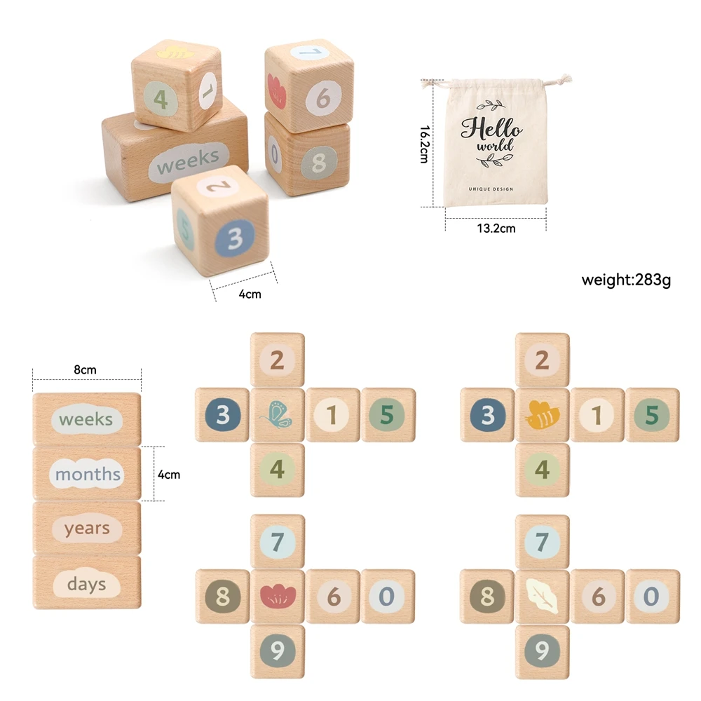 1 Set Stapelbare Holz Kalender Meilensteine Holz Baby Bausteine Neugeborenen Wachstum Fotografie Requisiten Kindergarten Dekor Baby Geschenk