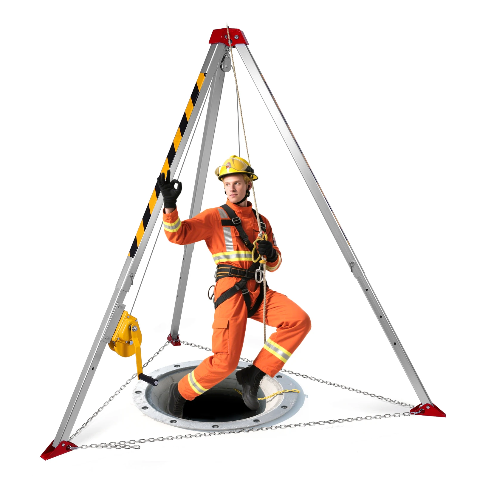 Confined Space Rescue Tripod Aluminum Narrow Small Space Rescue Tripod with 500LBS Winch with Adjustable Legs for Firefighting