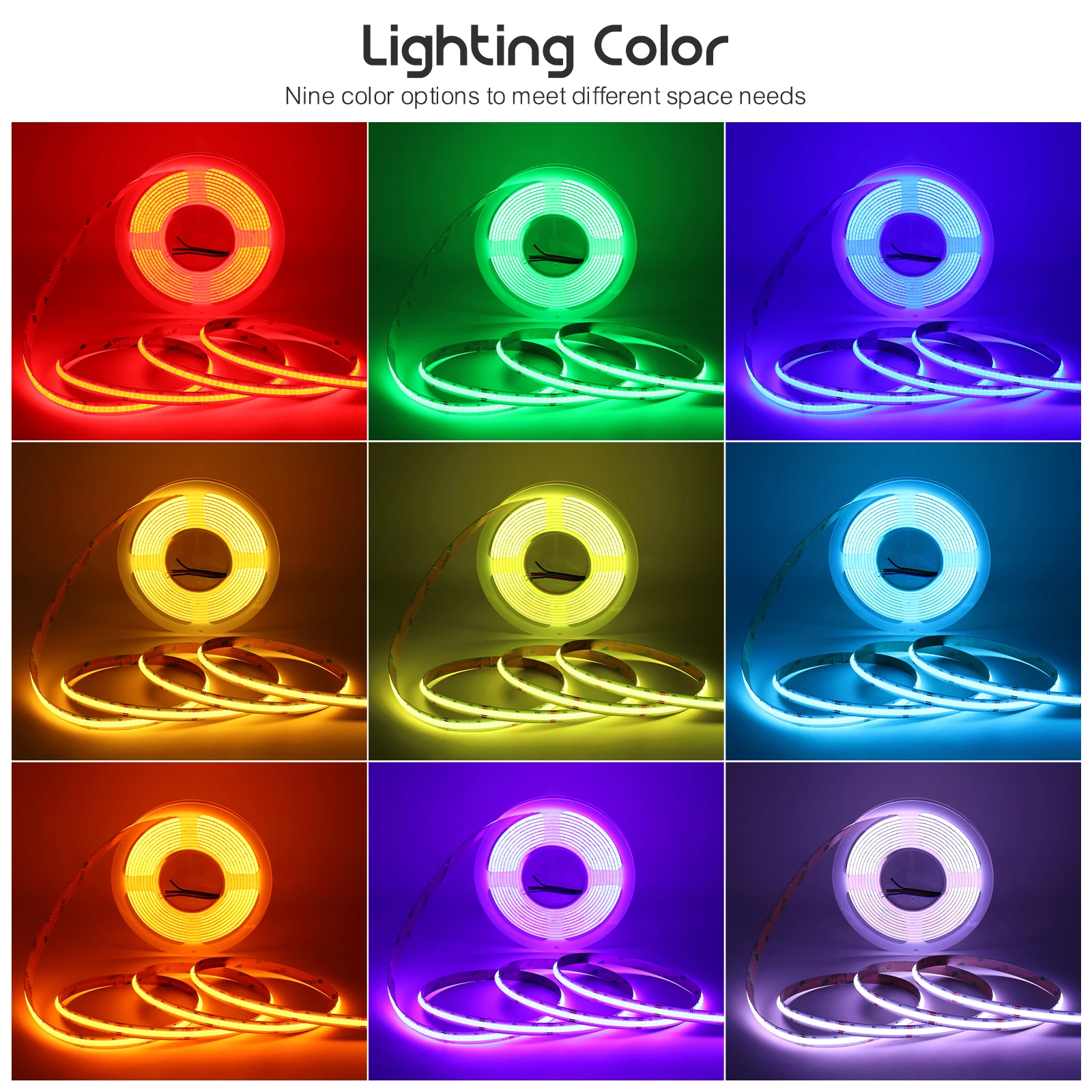 RGBCCT RGBW RGB CCT COB LED Strip Light DC 12V 24V High Density Dotless COB Tape LED Ribbon Lights Bar for Home Decor Lighting