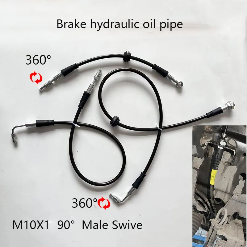 Black AN3 Brake Steel Throat M10x1 Male M10 0° 28° 90° Braided Steel Hydraulic Brake Pipe Automobile Line Clutch Oil Hose Tube