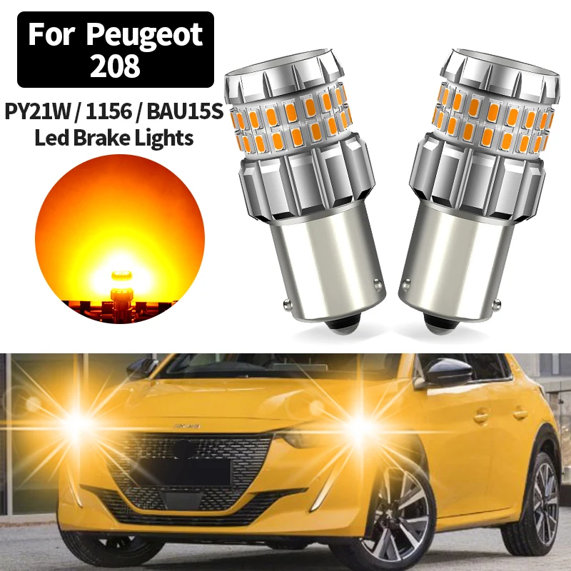 

2PCS 1156 PY21W BAU15S Orange Canbus No Hyper Flash For Peugeot 208 2012-2021 LED Turn Signal Light Amber Car Bulbs No Error 12V