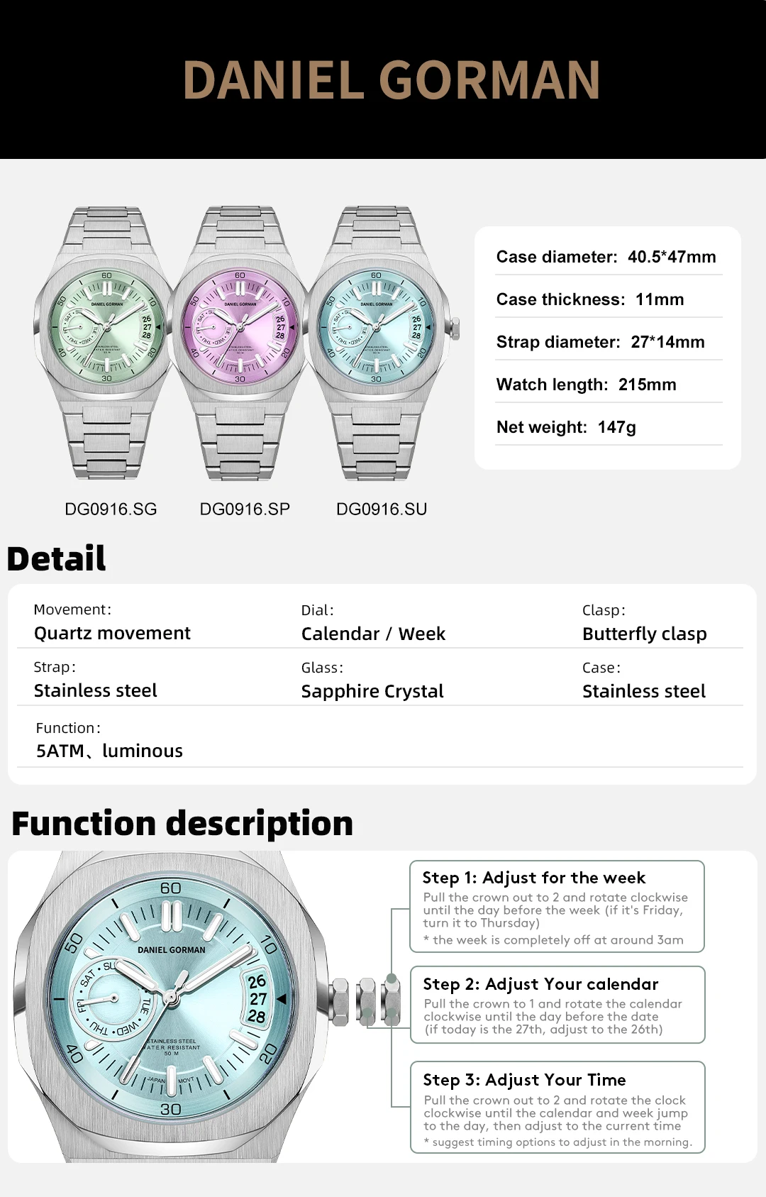 

Black Friday Gorman Watch DG0916 Japan Quartz Movement Watch Sapphire Glass 5ATM Waterproof Business Wristwatch 2026 New Gift