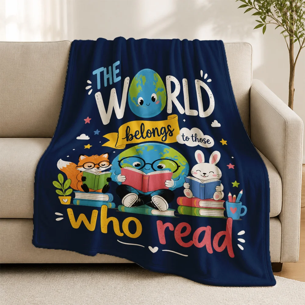 Cozy World Map Reading Book Lover Throw Blanket Sofa Throw Cover Gift for Students and Intellectual People Winter Home Decor