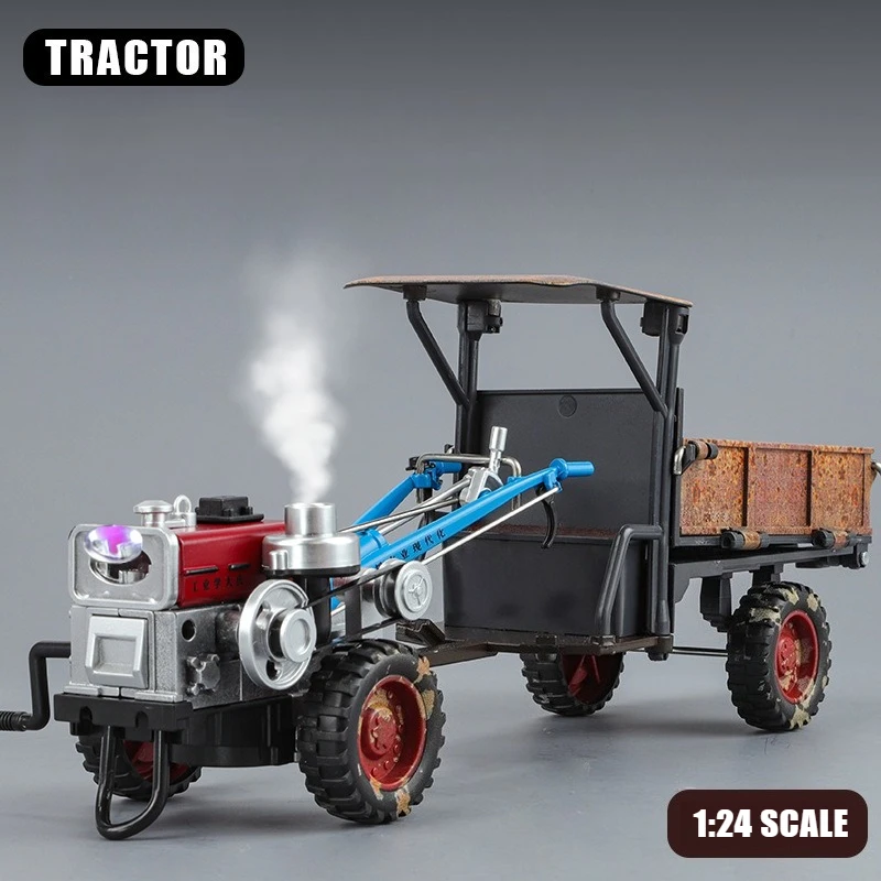 1:24 Vintage Walking Tractor Spray Version Simulation Alloy Model Classic Sound Light Toy Gift Model Hobby Collection
