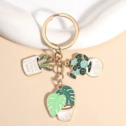 Cute Cactus Pot Plant Enamel Keychain Green Plants Key Chains For Women Men Handbag Accessorie DIY Handmade Jewelry Gifts