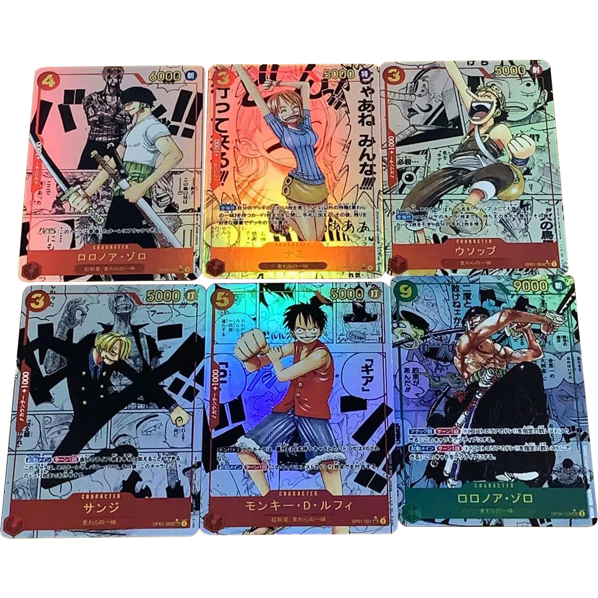 

6Pcs/set OPCG ONE PIECE Luffy Zoro Nami Sanji Comic Series Flash Card Classic Game Anime Gift Toy Collection Card