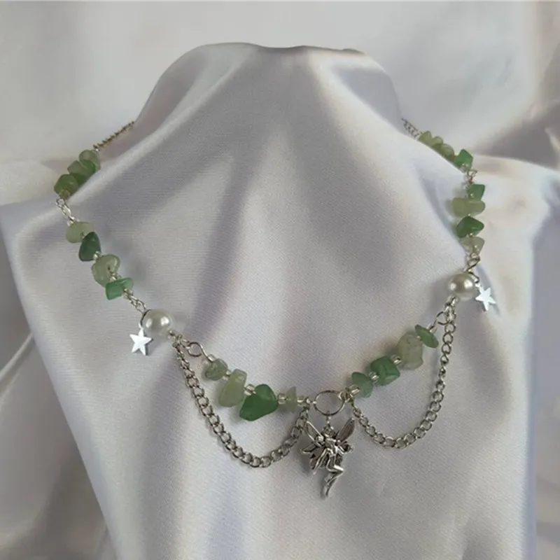 Aventurine necklace fairycore Natural Stone gift softcore aesthetic gemstone crystal jewelry green cottagecore handmade design