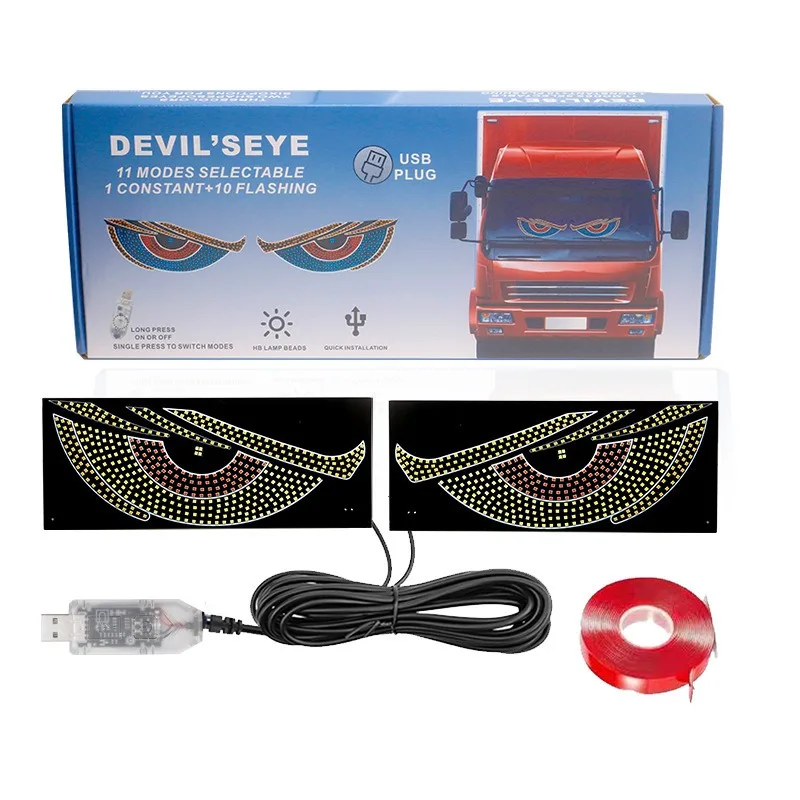 

New 2025 Car USB Dynamic Devil's Eye Light Sticker Car Mounted LED Display Screen Front Rear Windshield Decorative Light 1Pair