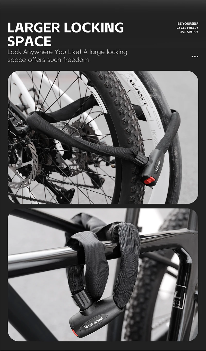 WEST RADFAHREN Fahrrad Anti-Diebstahl-Kettenschloss Hartstahllegierung Langlebiges kräftiges Schloss für MTB Fahrrad Motorrad Roller Radfahren Zubehör – Detail 6