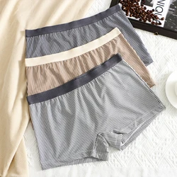 3PCS/Pack Soft Skin-friendly Women's Underpants Knit Striped Women's Panties Breathable High Elastic Mid-rise Thin Boyshorts