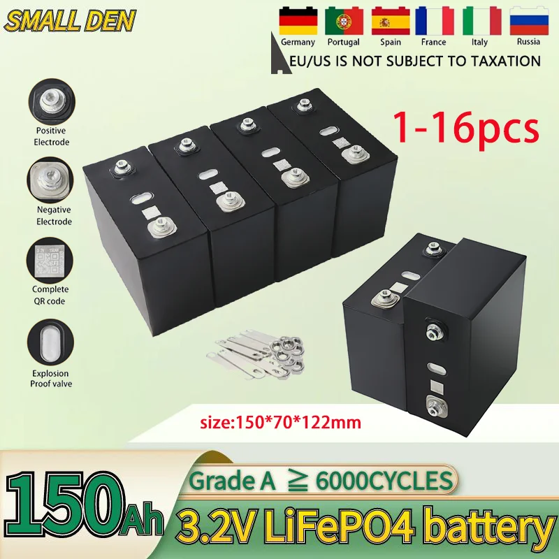 New 3.2V 150Ah LiFePO4 battery phosphate Cell DIY 4s 12v 24V Motorcycle Electric Car travel Solar inverter Batteries Duty-free