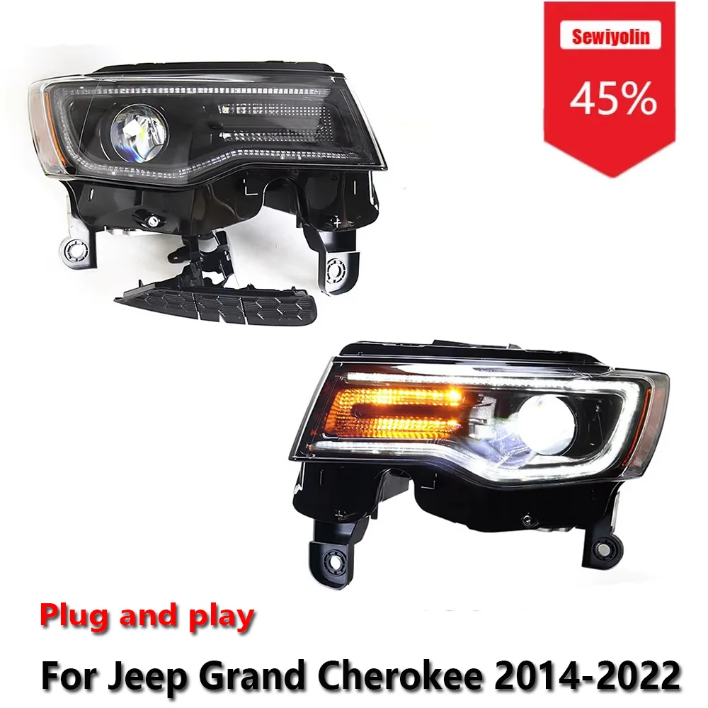

Автомобильные светодиодные фары Sewiyolin в сборе для Jeep Grand Cherokee 2014-2022, противотуманные фары DRL, стоп-сигнал поворота, Plug and Play