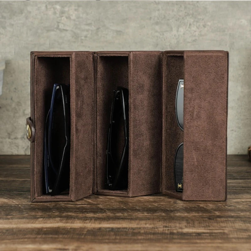 الحصان النظارات الشمسية الجلدية الحقيبة العصرية إطارات نظارات السفر حالة المحمولة 3 فتحة النظارات الشمسية العدسات الحقيبة حالات هدايا العيد #4