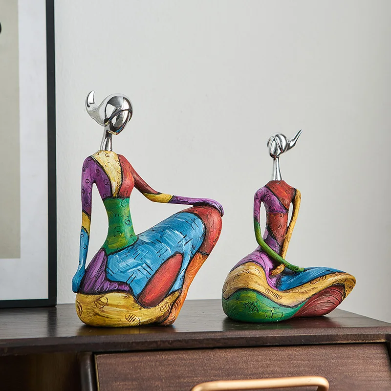 BJ6 oil painting woman resin crafts abstract high-end living room wine cabinet TV cabinet decoration cross-border home
