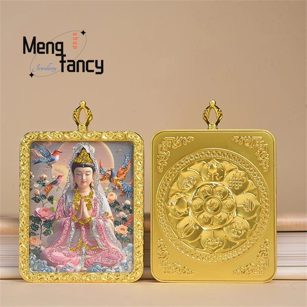 Hand-painted Gilded Thangka Box With Gold Foil Guanyin Bodhisattva White Crane God of Wealth National Style Pendant Fine Jewelry
