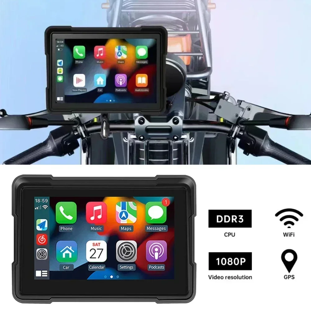 5 inch Portable Motorcycle Car Play Screen GPS LCD Display IPX7 Waterproof Monitor For Wireless Apple CarPlay Android Auto